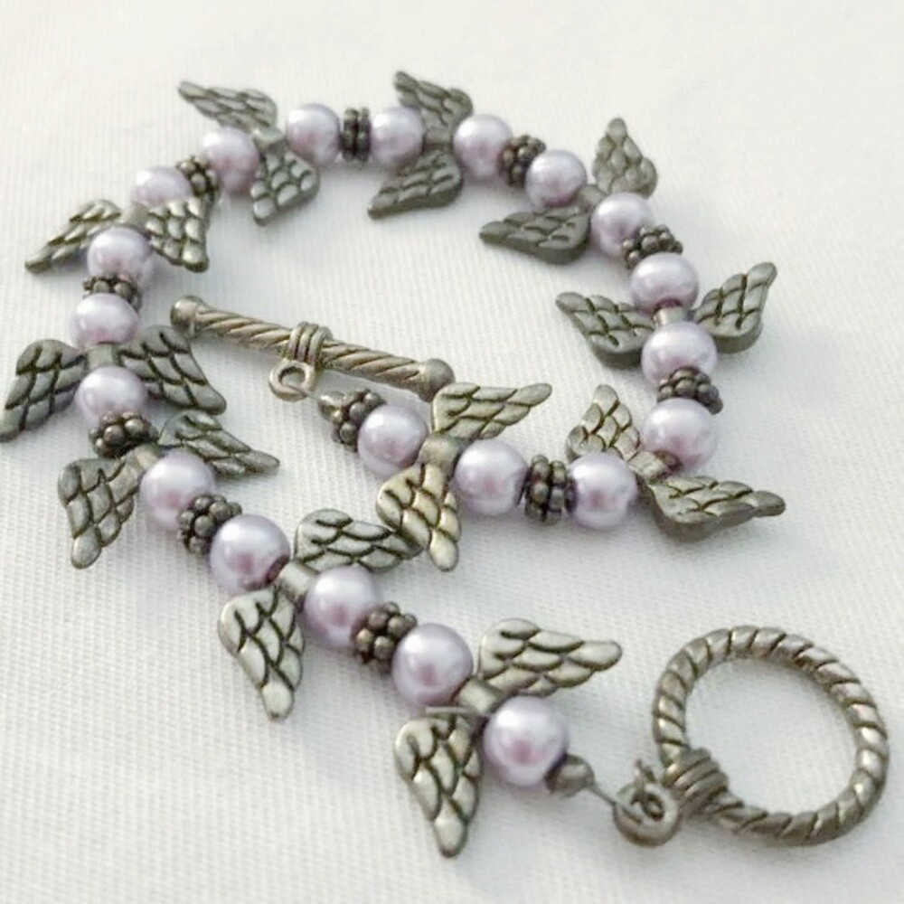 Angel Wings Beaded Toggle Bracelet Handmade